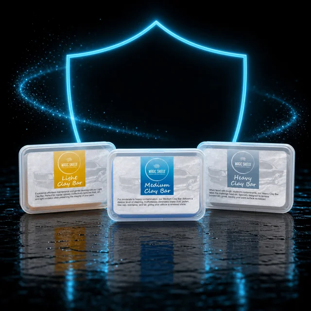 Magic Shield clay bars with a glowing aqua shield