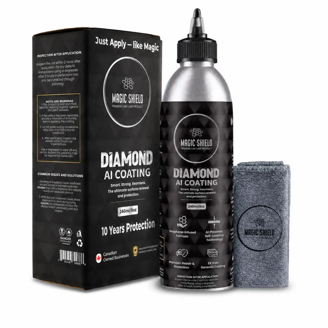 Magic Shield Diamond AI 240 ml/8 oz bottle, box and microfiber towel