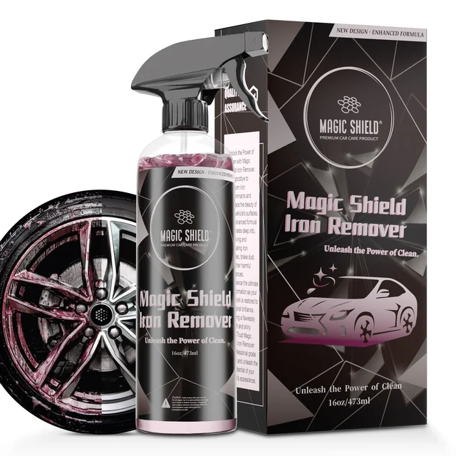 Magic Shield Iron Remover bottle and box with wheel visual