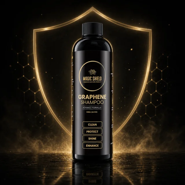 Magic Shield Graphene Shampoo with a glowing gold shield