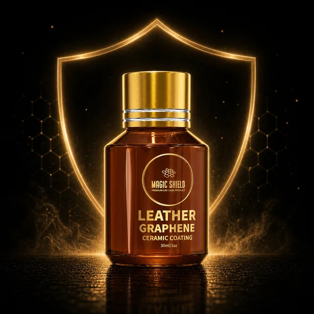 Magic Shield Leather Graphene Coating with a glowing bronze shield